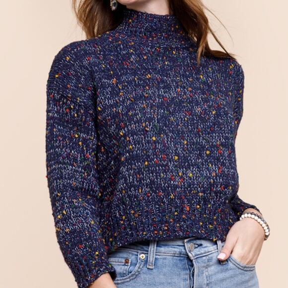 NWT Francesca Ozzie Turtleneck Confetti Stitch Pullover Sweater Navy Women's XL - Picture 1 of 9